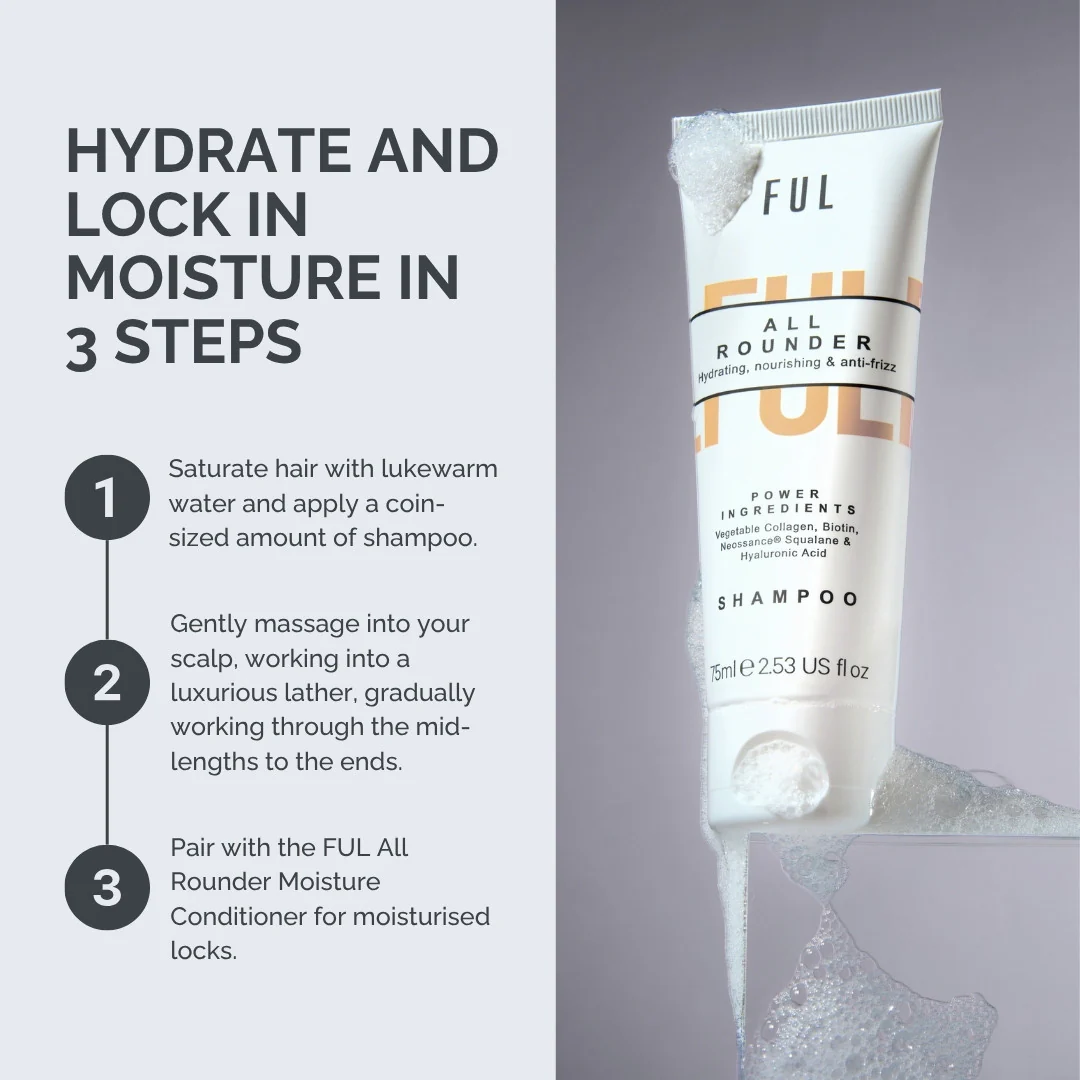 FUL All-Rounder Shampoo Mini 75ml – Sulphate-Free Cleanser for Dry, Damaged & Frizzy Hair - Image 3