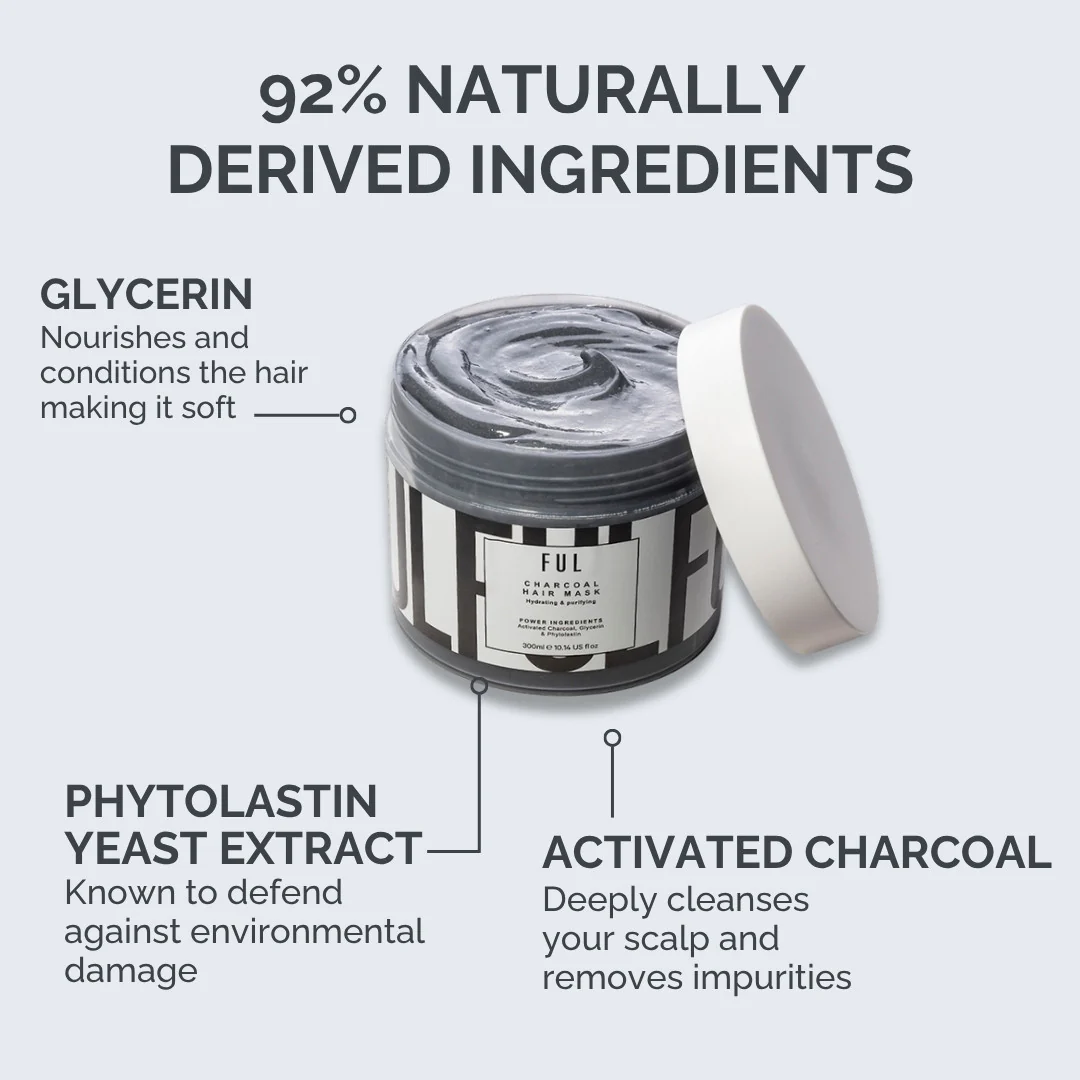 FUL Charcoal Hair Mask 300ml – Deep Cleansing & Detox Treatment for Oily Hair & Scalp | Purifies & Balances - Image 3